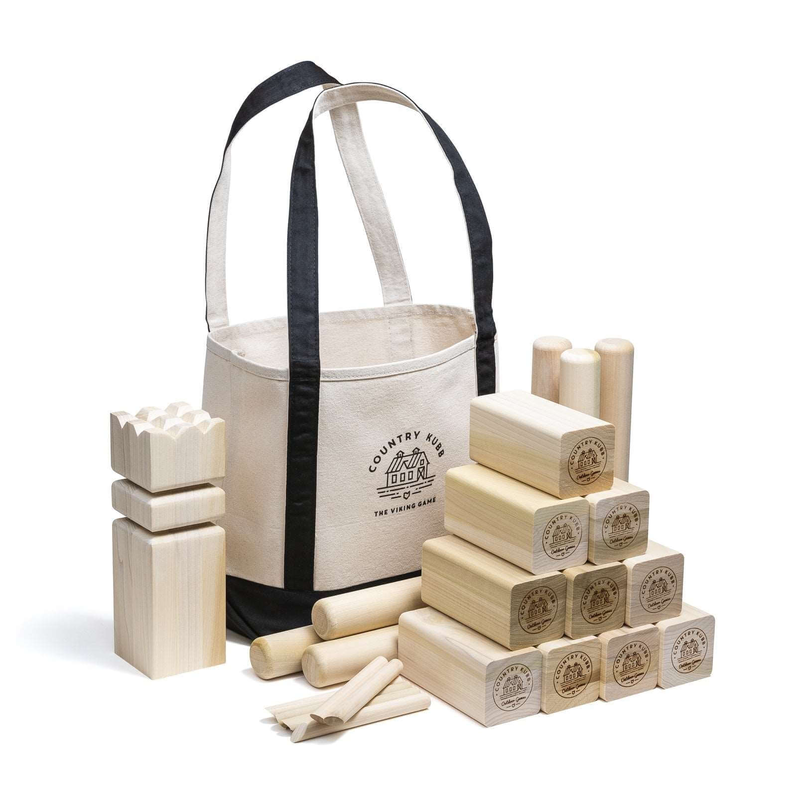 Baumkugeln Blau Kubb Set In Turniergre (klein) Aus Gummibaum   Wikingerschach Von Jpv Games